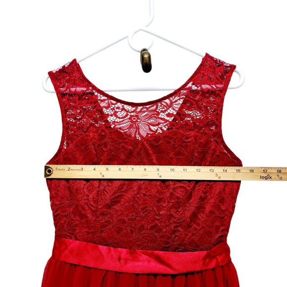 Sleeveless Dress Red Lace Chiffon Long Berylove Evening Gown Satin Patty prom M - Picture 4 of 16